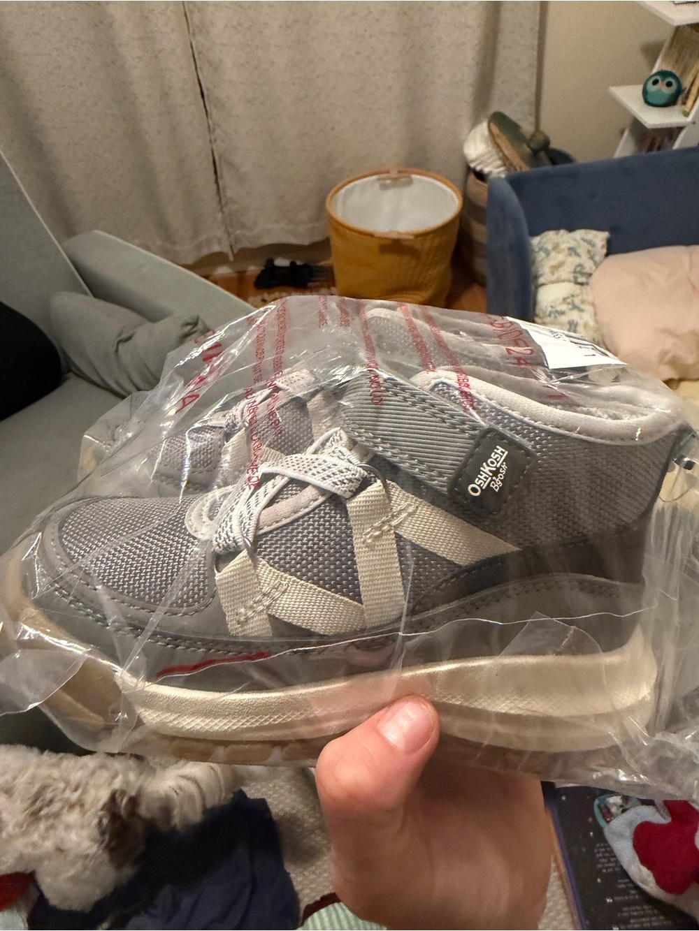 OshKosh B'gosh Gray and Cream Kids' Sneakers with Hook-and-Loop Strap